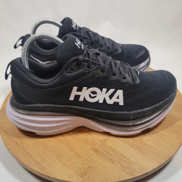 Hoka Bondi 8 Running Sneakers Shoes Women 8 Black White - Picture 3 of 15
